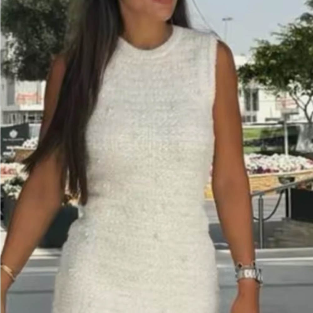 Zara White Textured Mini Dress